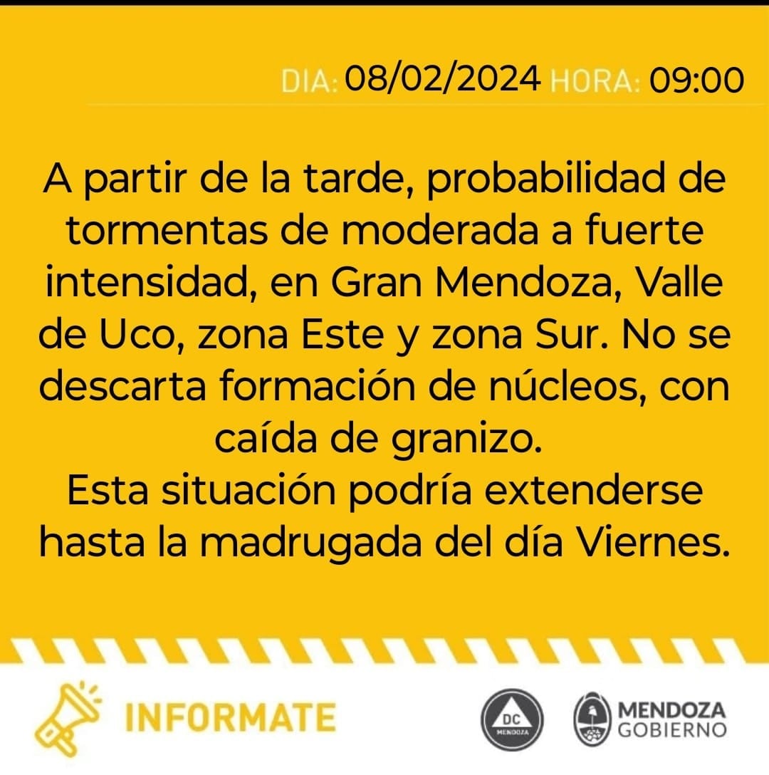 ¿Falló el pronóstico o se retrasó? Sigue la expectativa por la tormenta y así estará el tiempo en Mendoza. Foto: Defensa Civil Mendoza