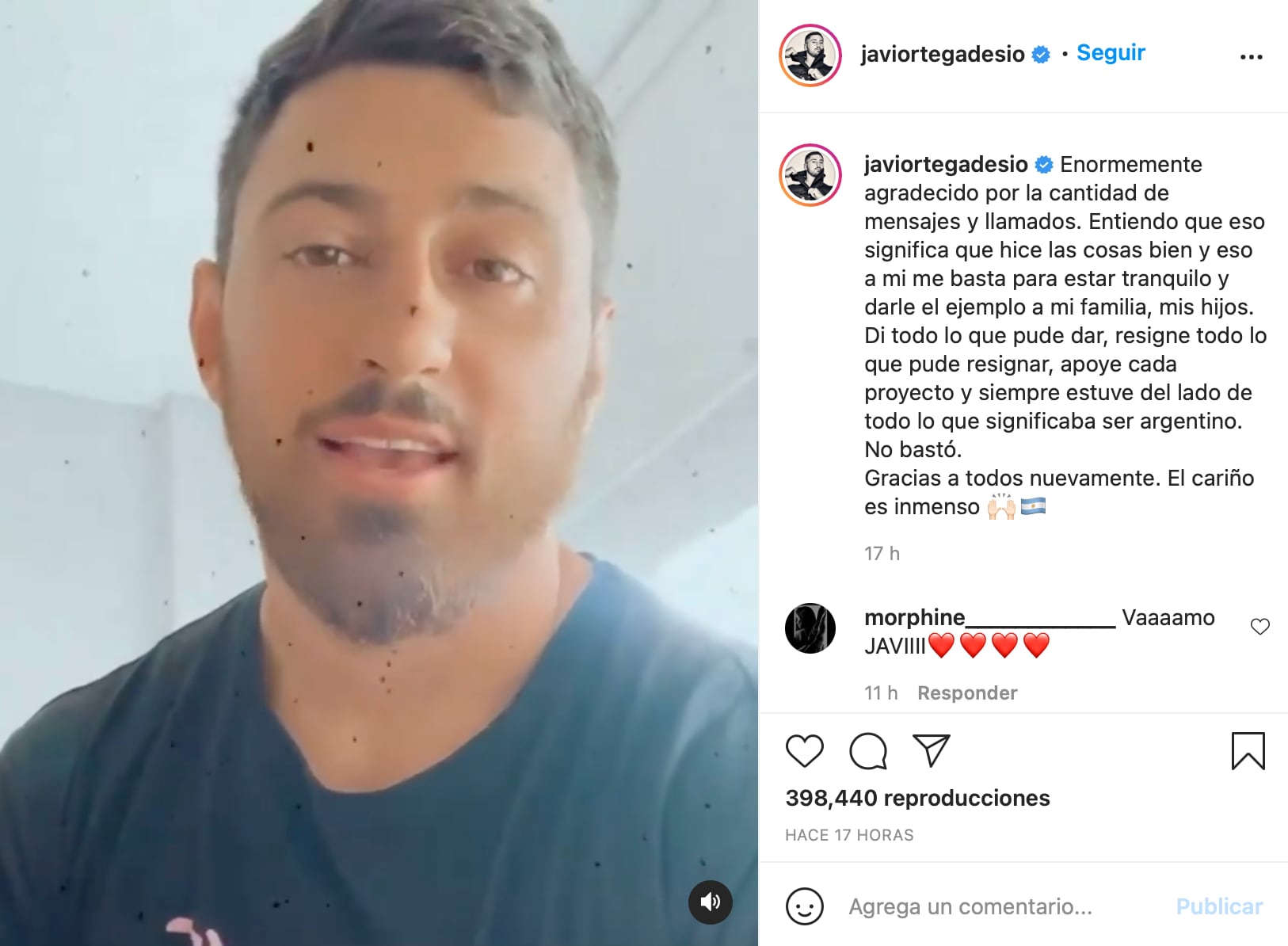 El jugador publicó un video agradeciendo el apoyo.