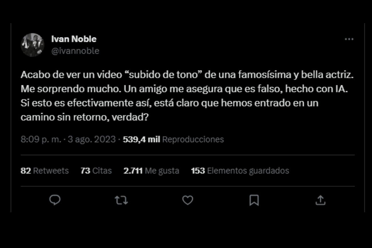 El tweet de Iván Noble sobre el contenido