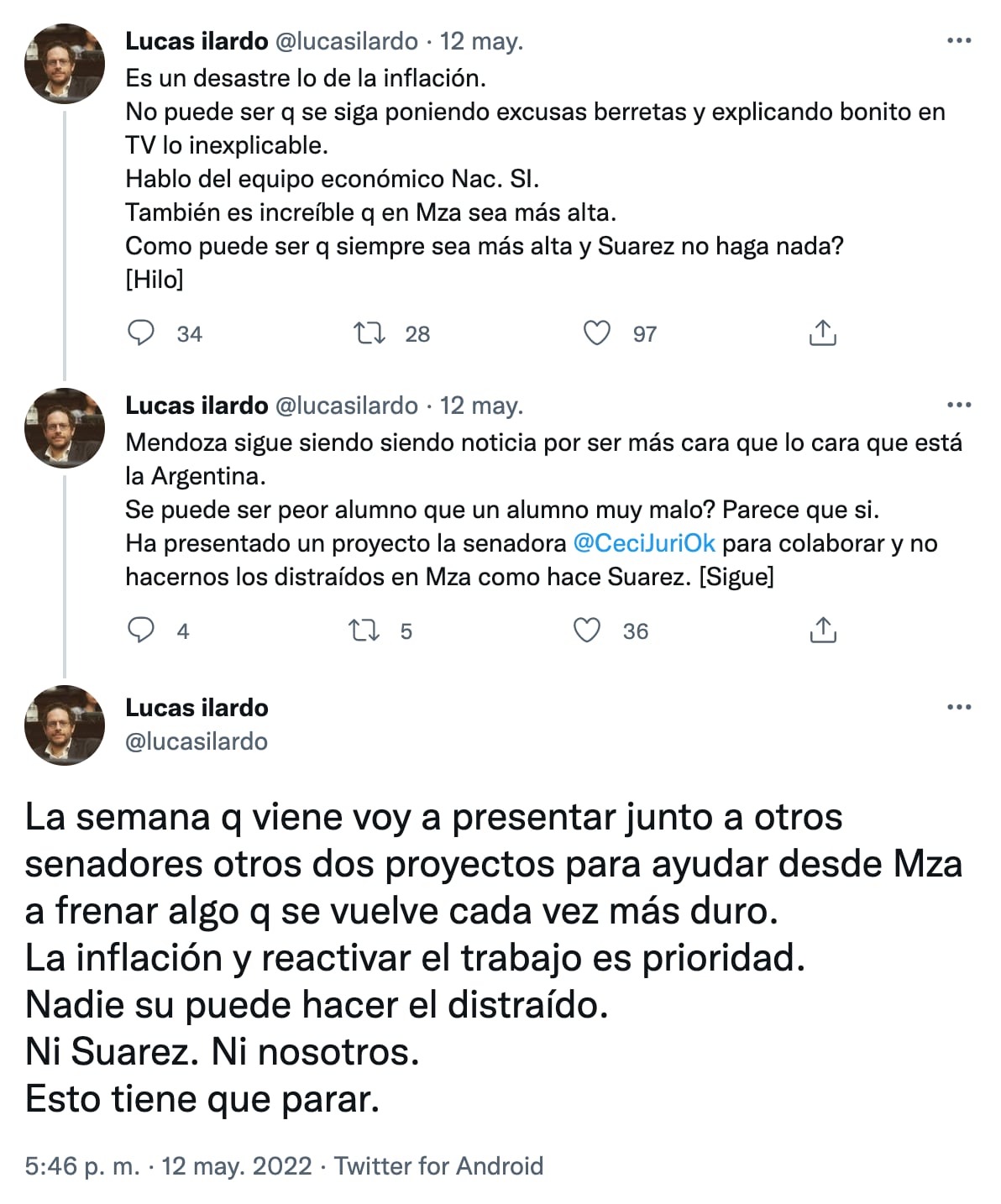 Duro mensaje del senador camporista Lucas Ilardo