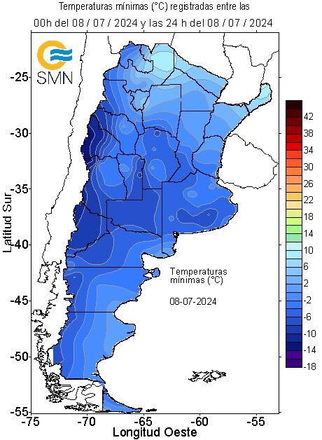 Temperaturas mínimas el lunes 8 de julio (SMN)