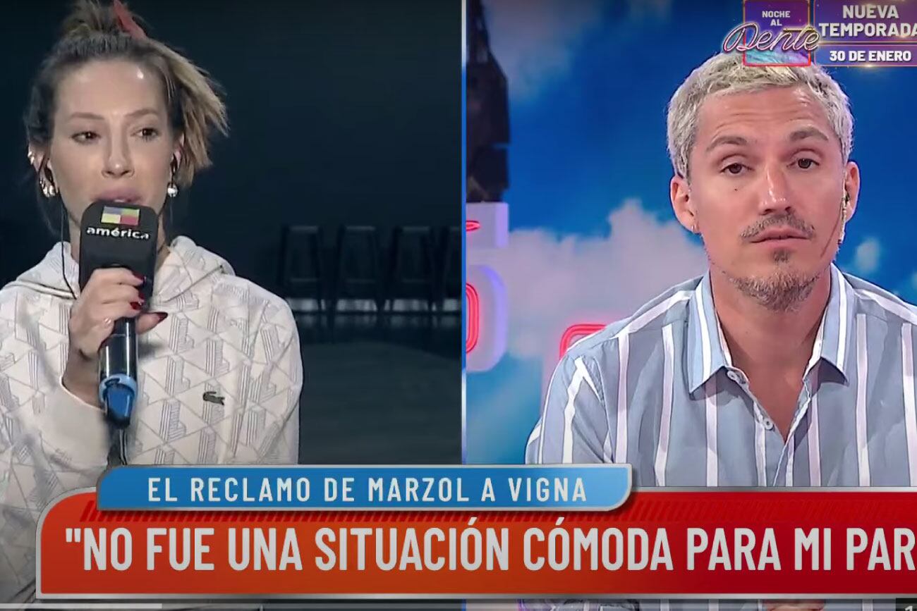 Noelia Marzol, incómoda con la situación que generó Flor Vigna en el "Bailando". (Captura "Intrusos")