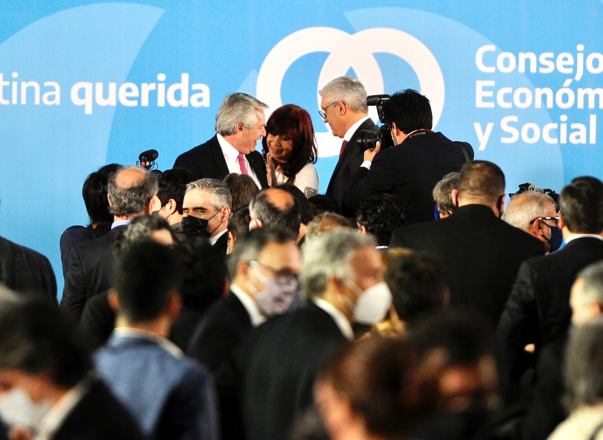 Alberto Fernandez, Cristina Kirchner y Julián Domínguez. Foto: Archivo/Clarín. 