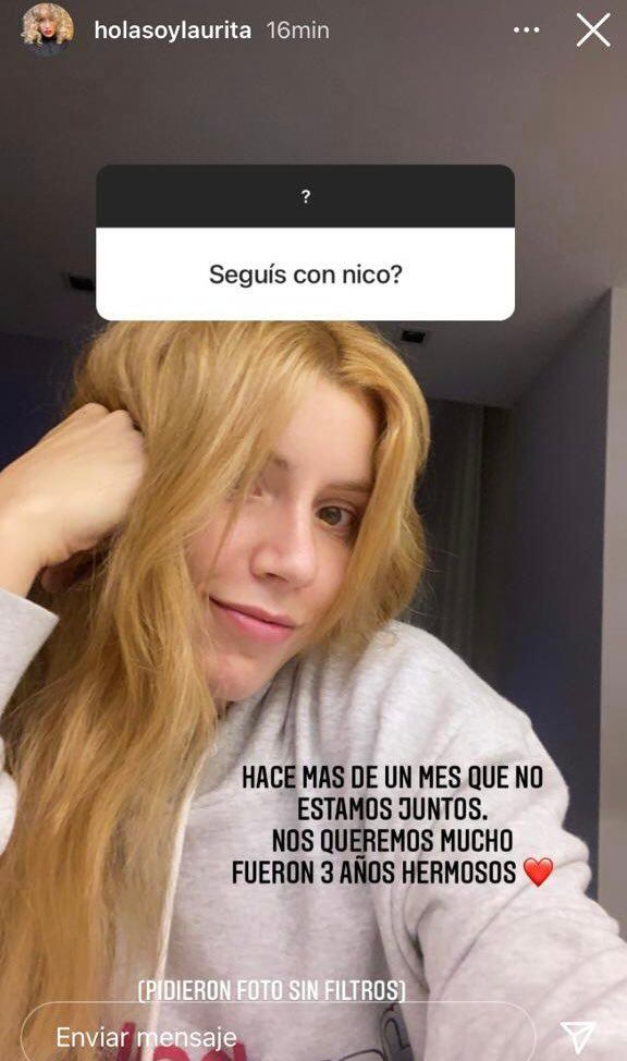 Laurita Fernandez confirmó en Instagram su separación