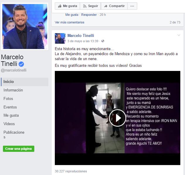 Posteo de Marcelo Tinelli.