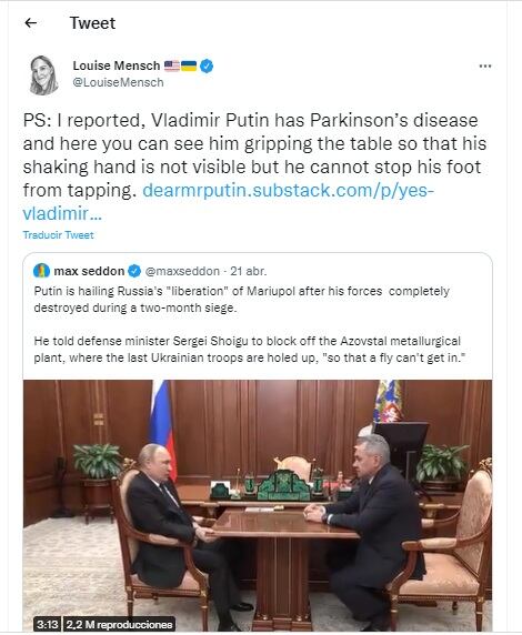 La periodista especializada ha dicho varias veces que el presidente ruso tiene Parkinson.