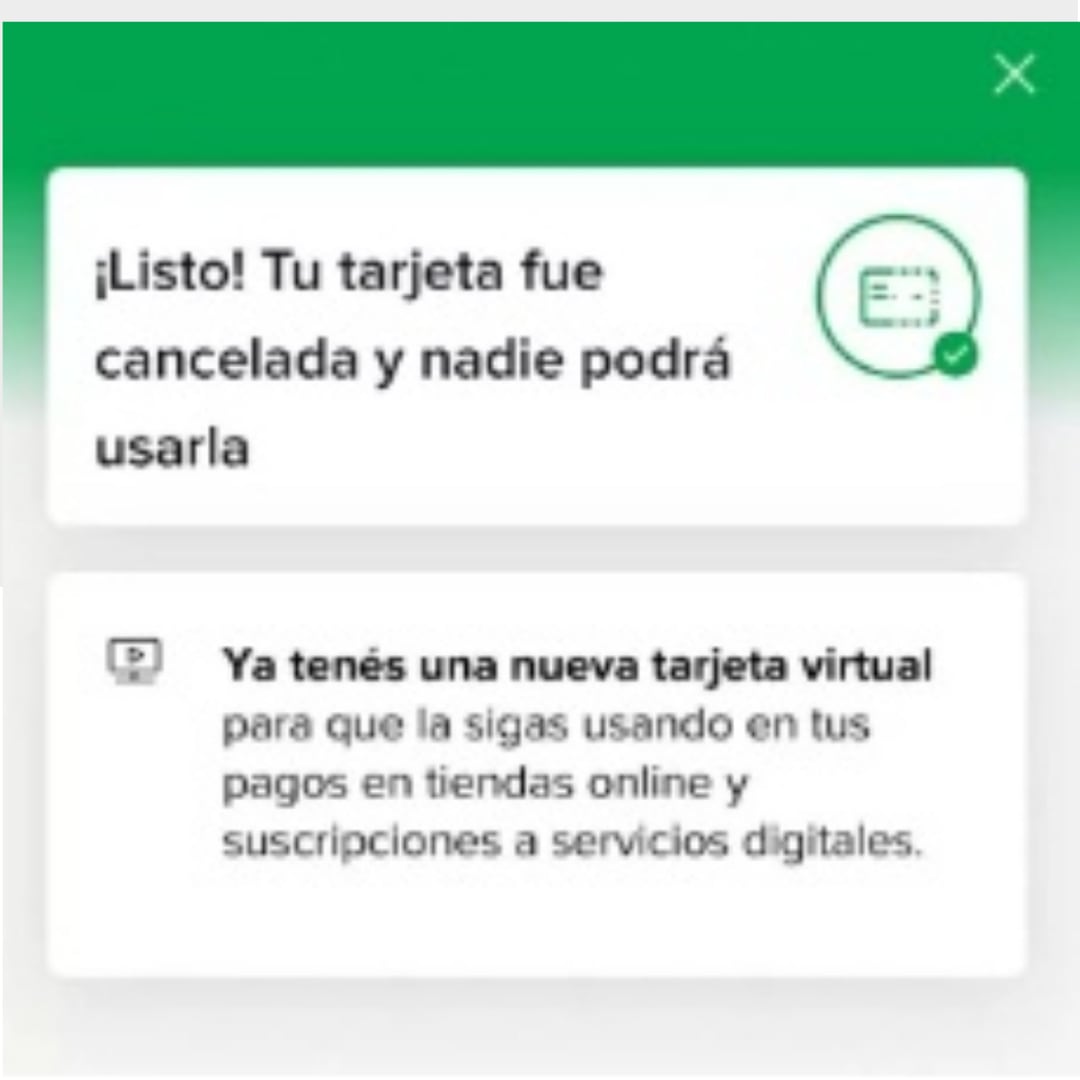 Podes cancelar la tarjeta digital