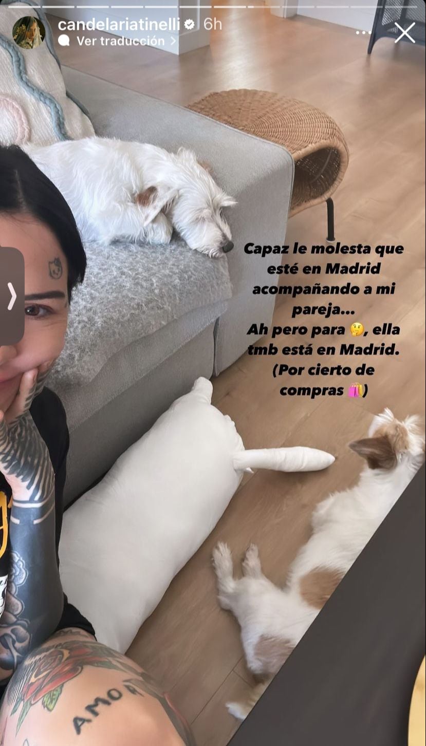 Atacaron a Cande Tinelli en España y se descargó en las redes. Captura de historias.