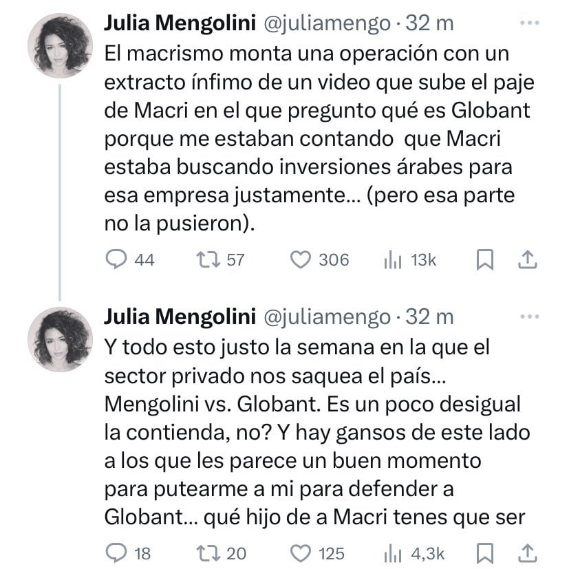 Descargo de Julia Mengolini tras ser cuestionada por sus dichos sobre Globant (X)