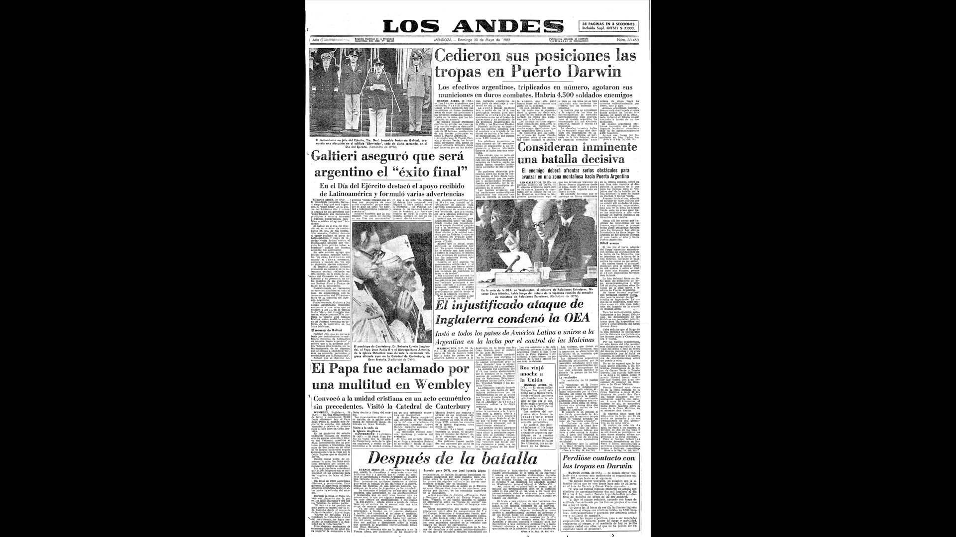 Un recorrido día a día por las portadas del medio más importante de Mendoza, para conocer el pulso diario de la guerra que enluteció a todo el país.