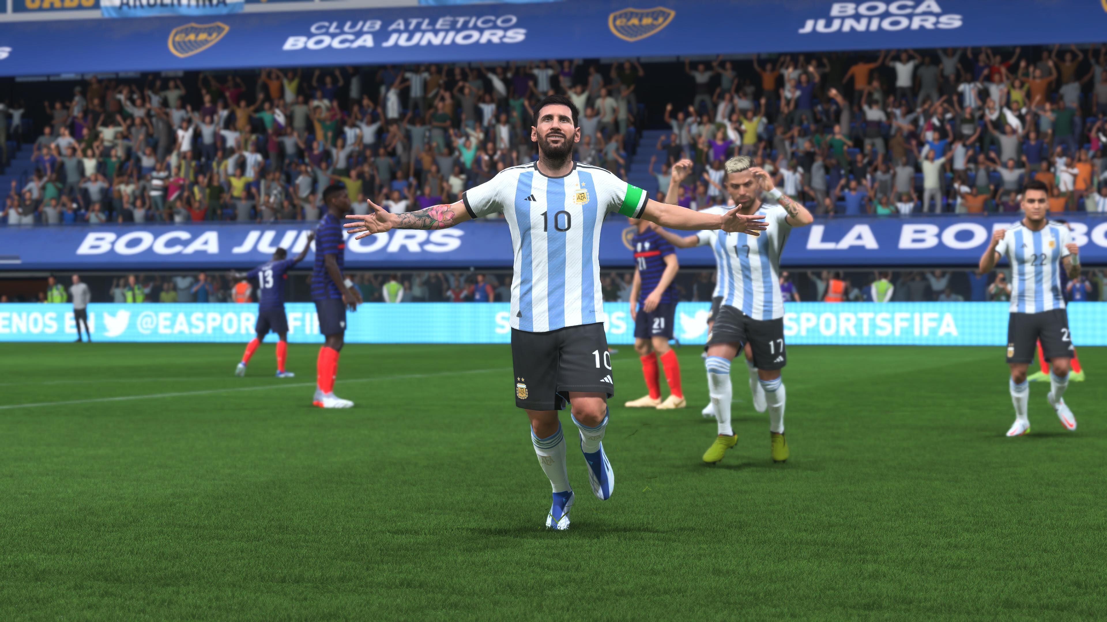 Capturas de imagen de la representación de los jugadores del seleccionado argentino en el videojuego Fifa 23.