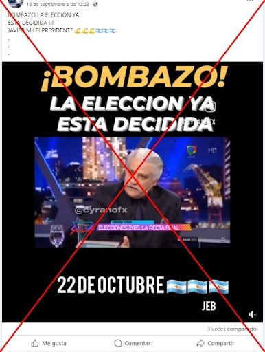 Captura de pantalla de una publicación en Facebook hecha el 22 de septiembre de 2023. Foto: Reverso