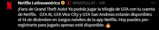 Netflix anunció que se podrá jugar a la trilogía del videojuego GTA en la plataforma de streaming