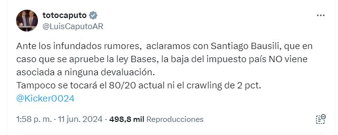 Secretario de Finanzas de la República Argentina reflotó un viejo tweet de Luis Caputo