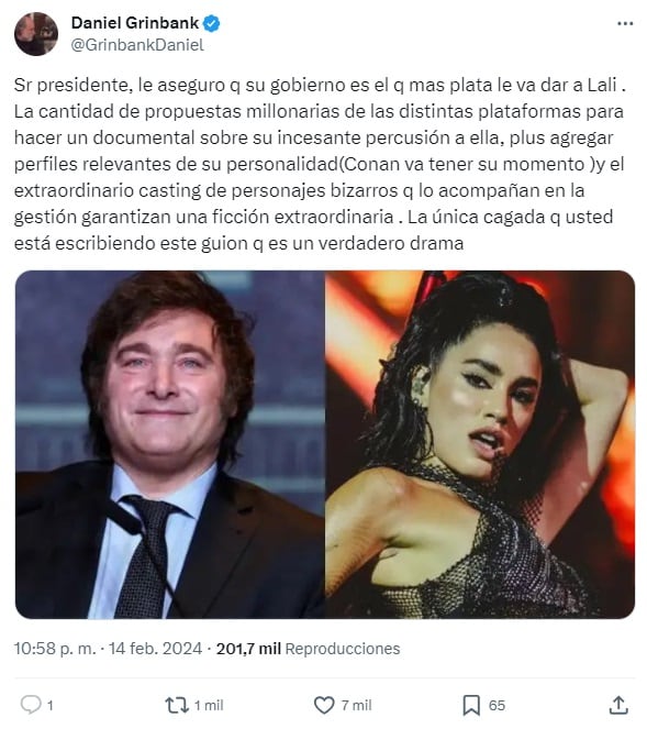 Lali "Depósito": en las redes salieron a defender a la cantante tras la dura crítica de Milei en TV (X)