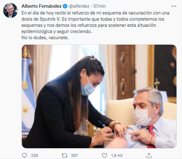 El mensaje de Fernández en sus redes sociales.