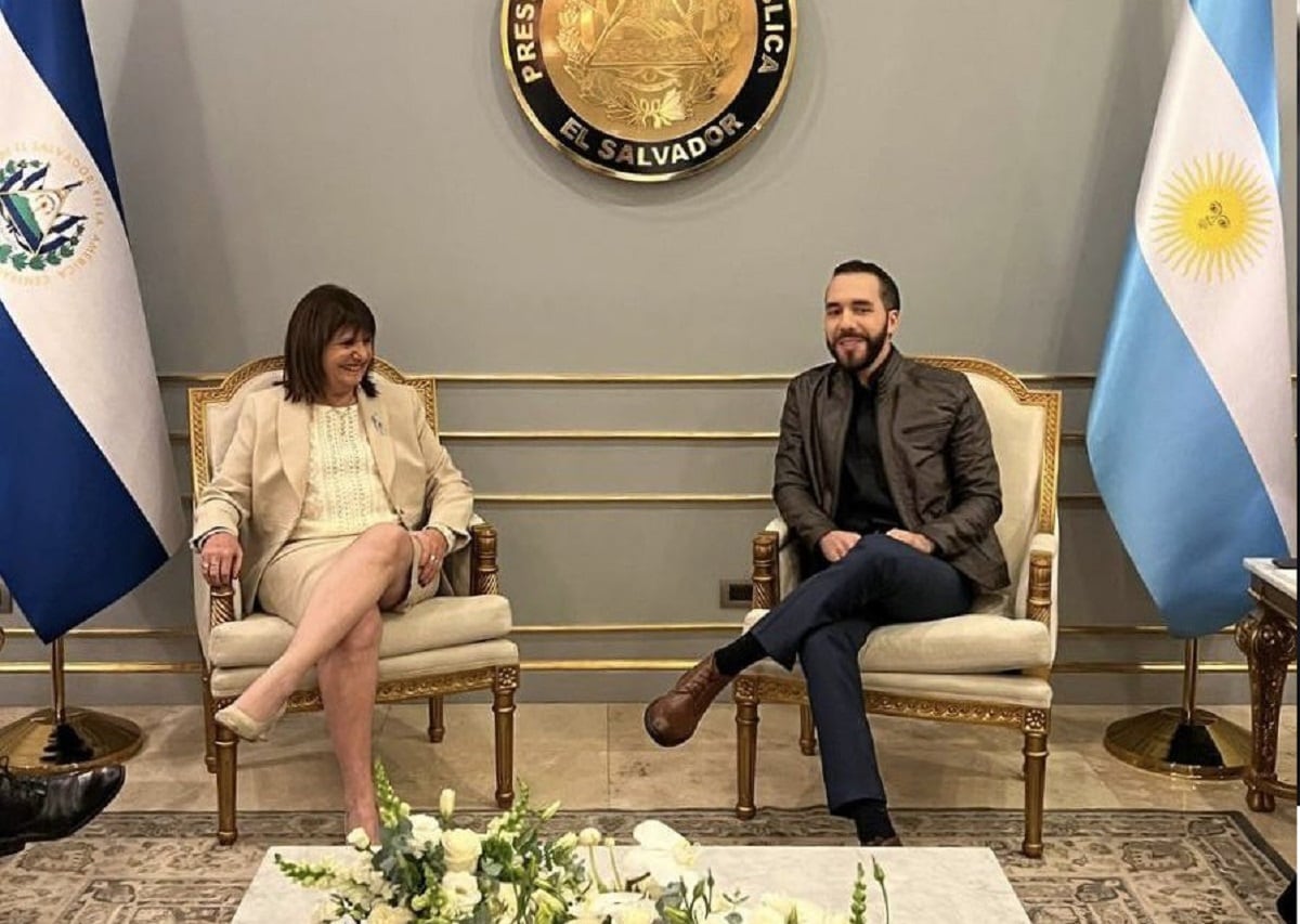 La ministra de Seguridad, Patricia Bullrich, se reunió en El Salvador con el presidente Nayib Bukele (Gentileza)