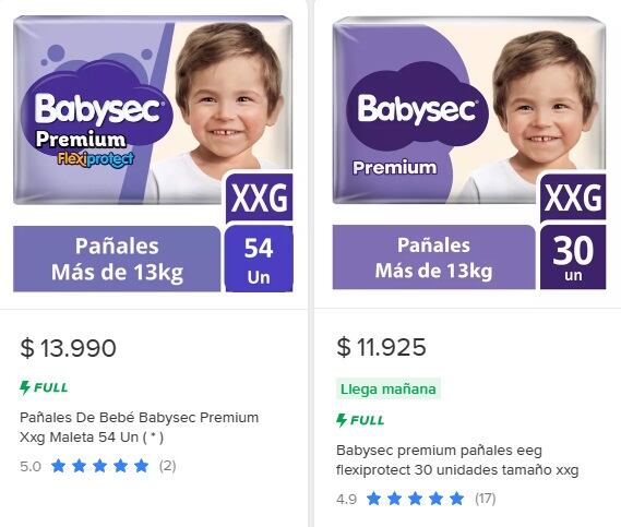 Precio de los pañales en Chile y Argentina