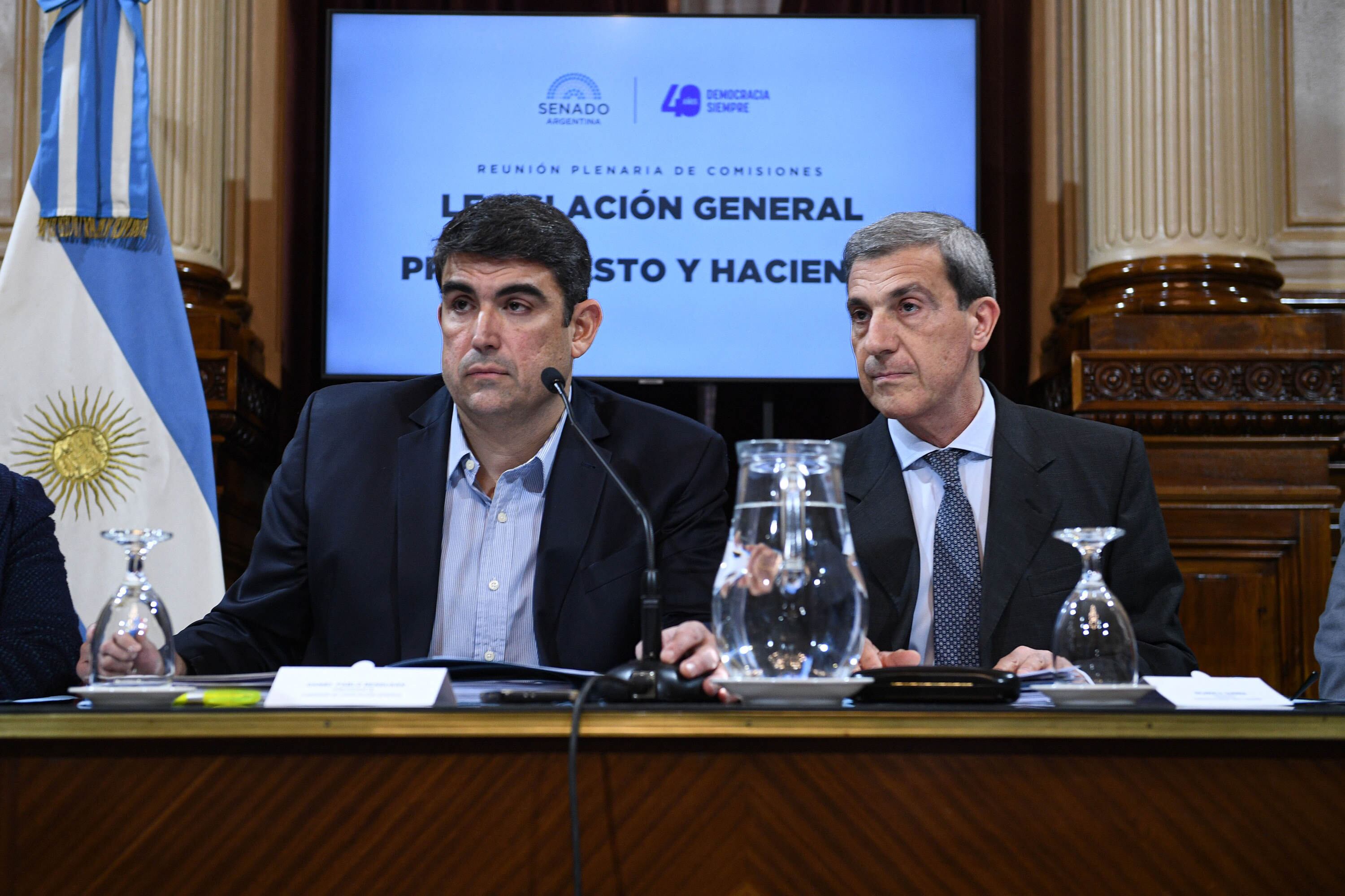 Los senadores Pablo Bensusan (izquierda) y Ricardo Guerra (derecha) al encabezar el plenario de comisiones por la ley de alquileres (Foto: Comunicación Senado)