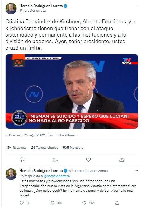 Horacio Rodríguez Larreta repudió con dureza las declaraciones de Alberto Fernández sobre Nisman y Luciani (Twitter)