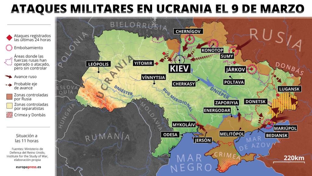 Mapa del avance ruso en Ucrania