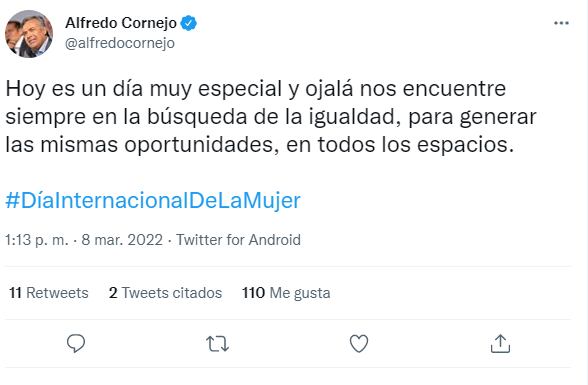 El mensaje de Cornejo por el Día Internacional de la Mujer.