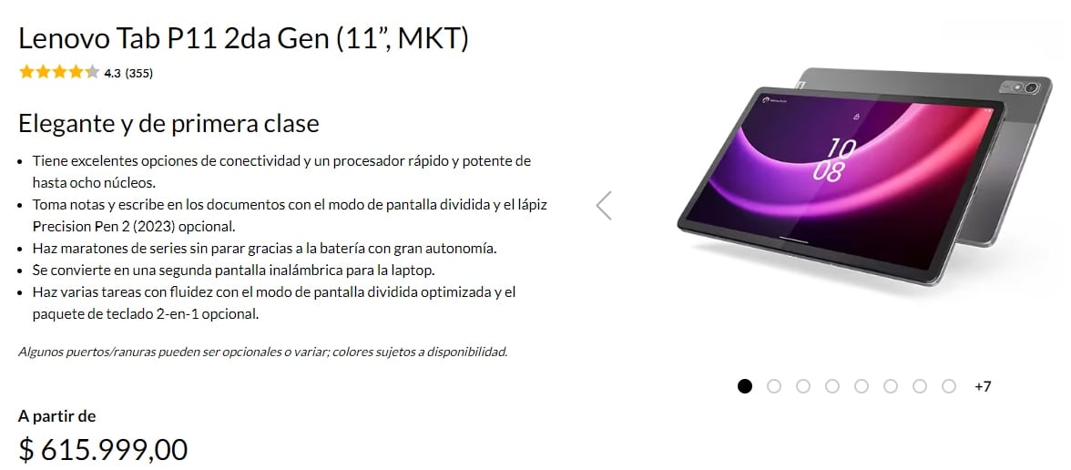 En nuestro país el modelo Tab P11 2da Gen se encuentra en la tienda oficial de Lenovo a un precio de $615.999 argentinos.