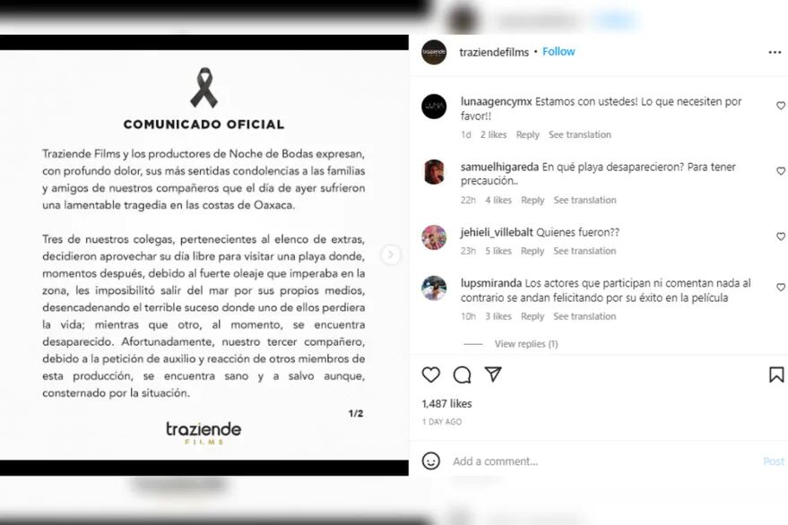 El elenco y producción de Noche de boda lamentó la perdida de sus compañeros.