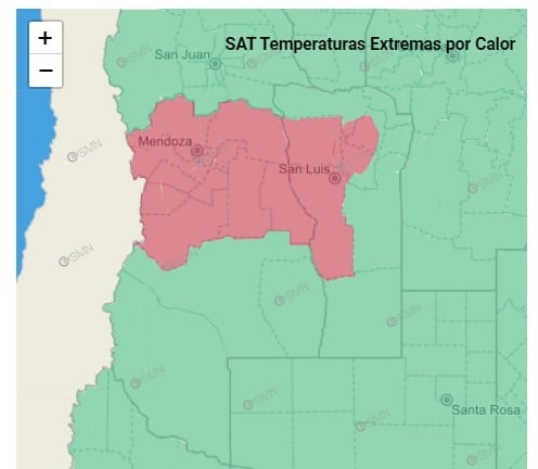 Alerta roja por temperaturas extremas en Mendoza (SMN)