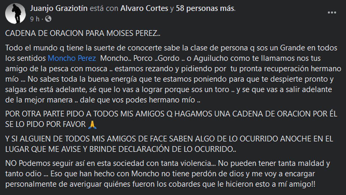 Desde Facebook piden una cadena de oración para su mejoría y para encontrar a los responsables.