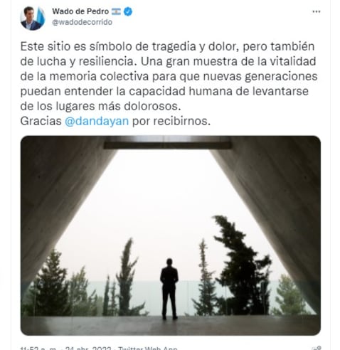 'Wado' de Pedro recordó en Jerusalén a las víctimas del Holocausto. Twitter