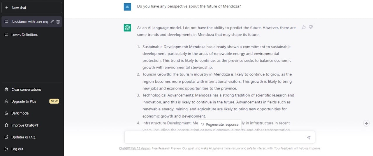 La inteligencia artificial de ChatGPT reveló lo que sabe de Mendoza y lo que piensa sobre su desarrollo económico.