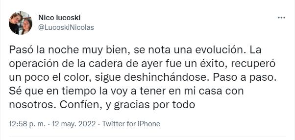 El hermano de Giuliana espera por la recuperación de la ex reina de la Vendimia.