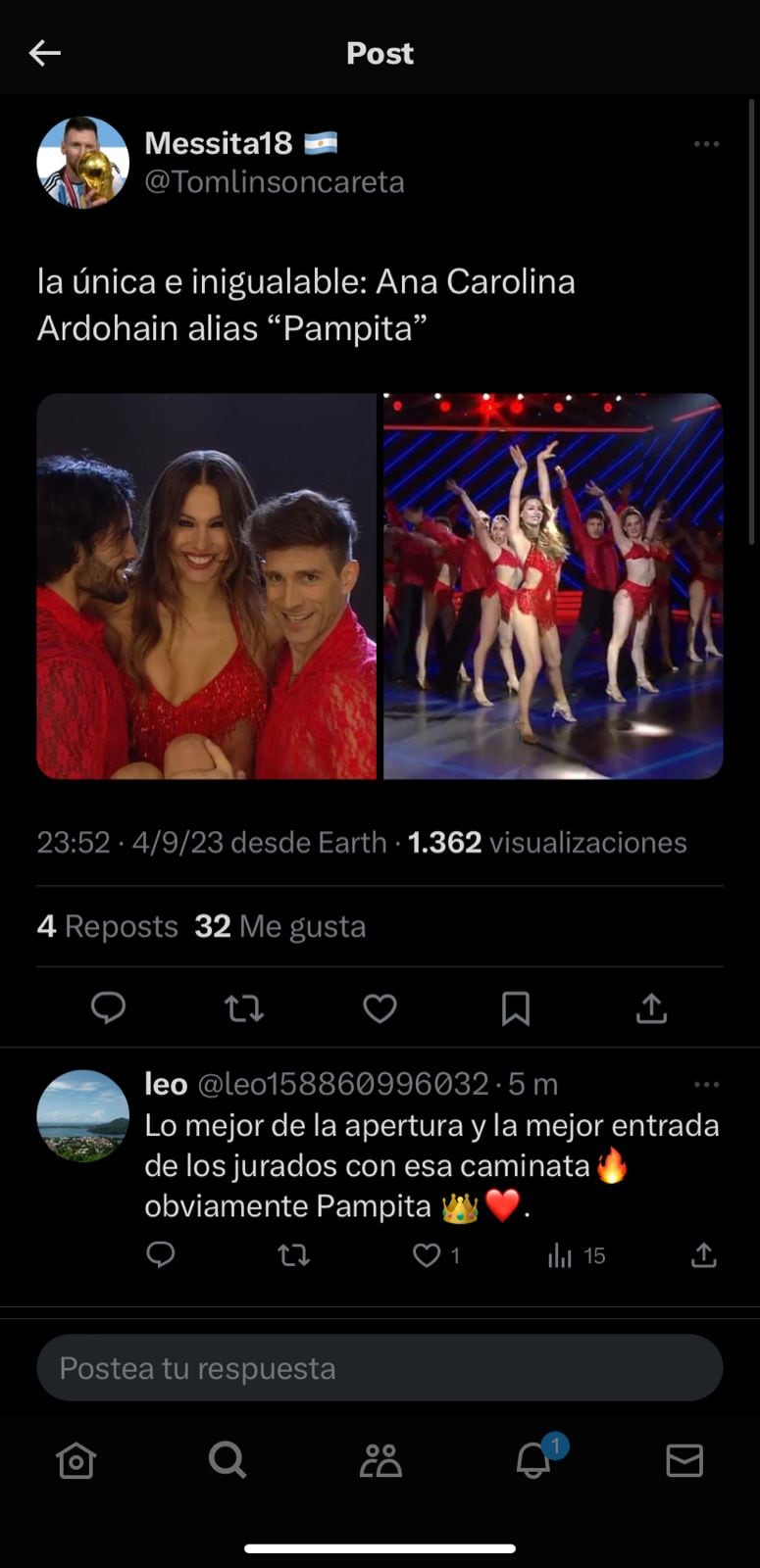 Pampita fue lo más comentado en Twitter tras la apertura del Bailando 2023. Captura de pantalla.