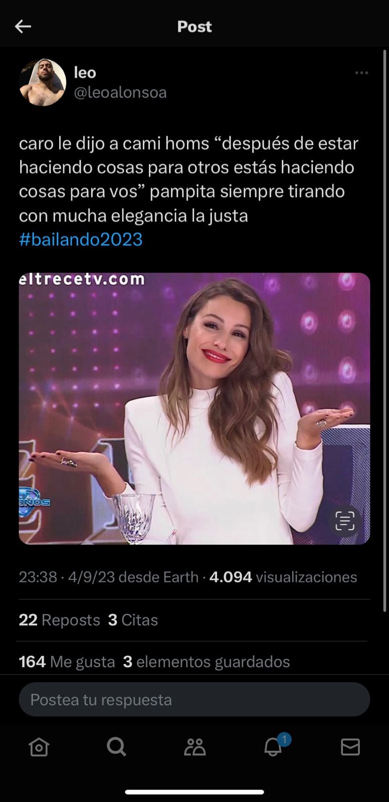 Pampita fue lo más comentado en Twitter tras la apertura del Bailando 2023. Captura de pantalla.