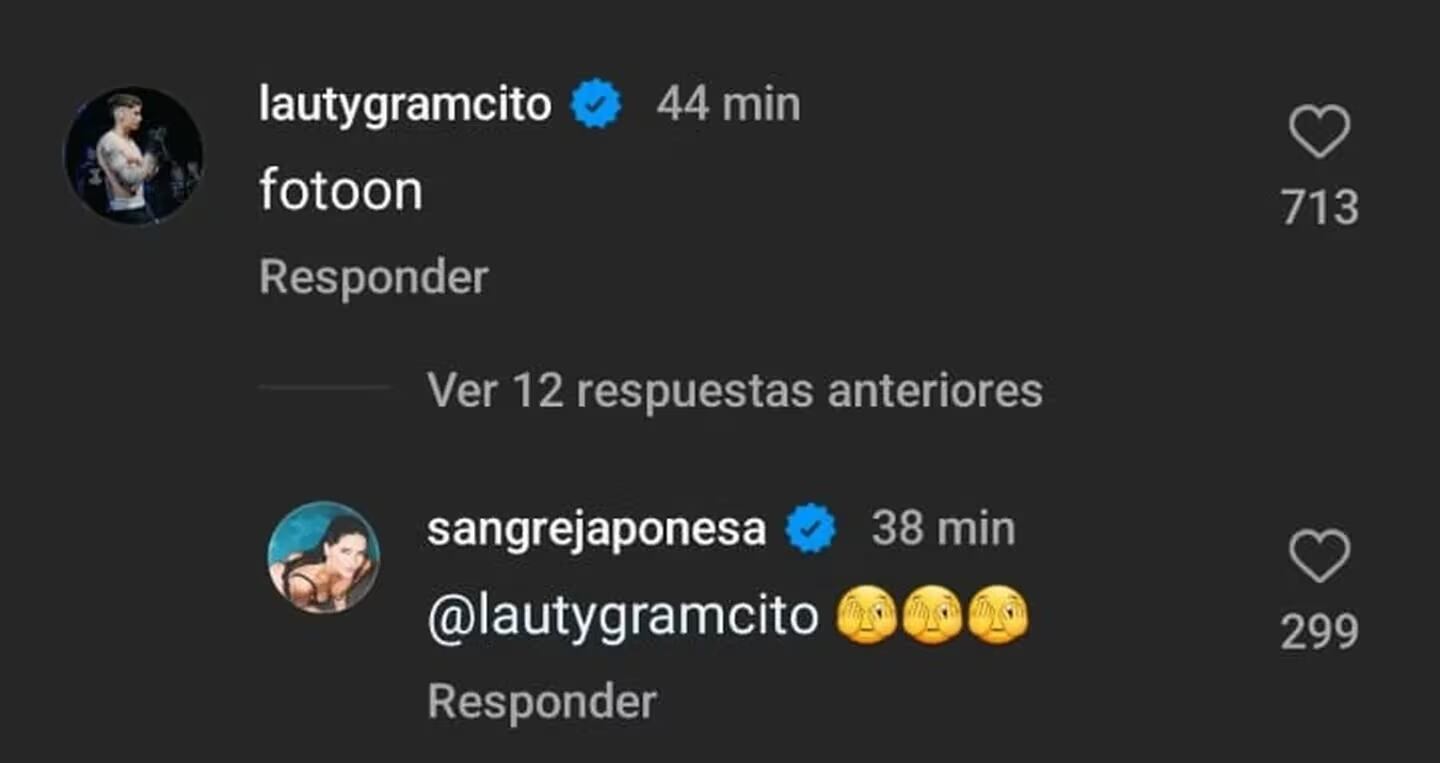 el comentario de Lauty Gram en la foto de la China Suárez