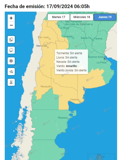 Alerta amarilla por Zonda  - SMN