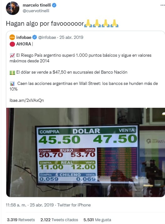 El día que Tinelli se quejaba del dólar a $47,50 en 2019 (Twitter)