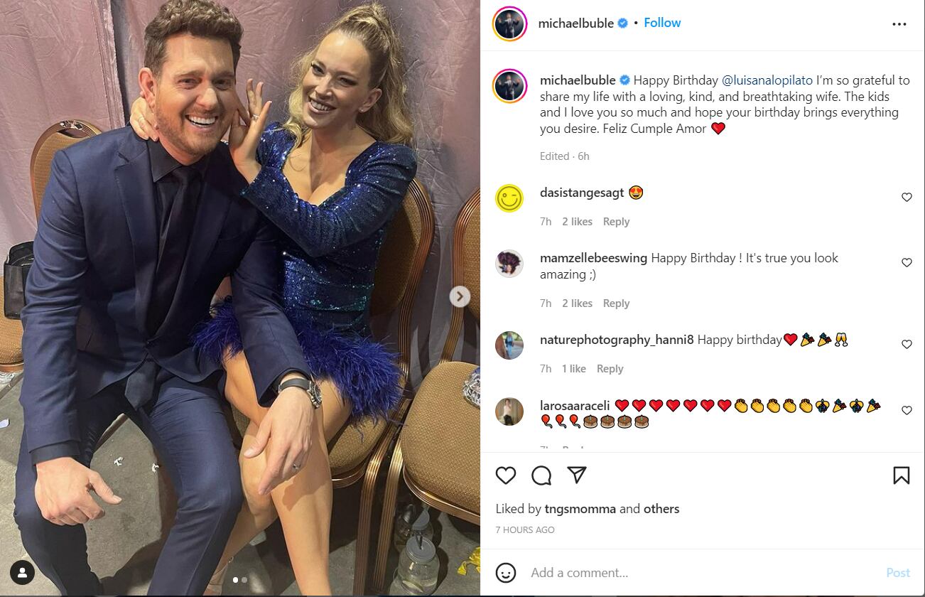 Bublé le dedicó un tierno posteo a Lopilato por su cumple