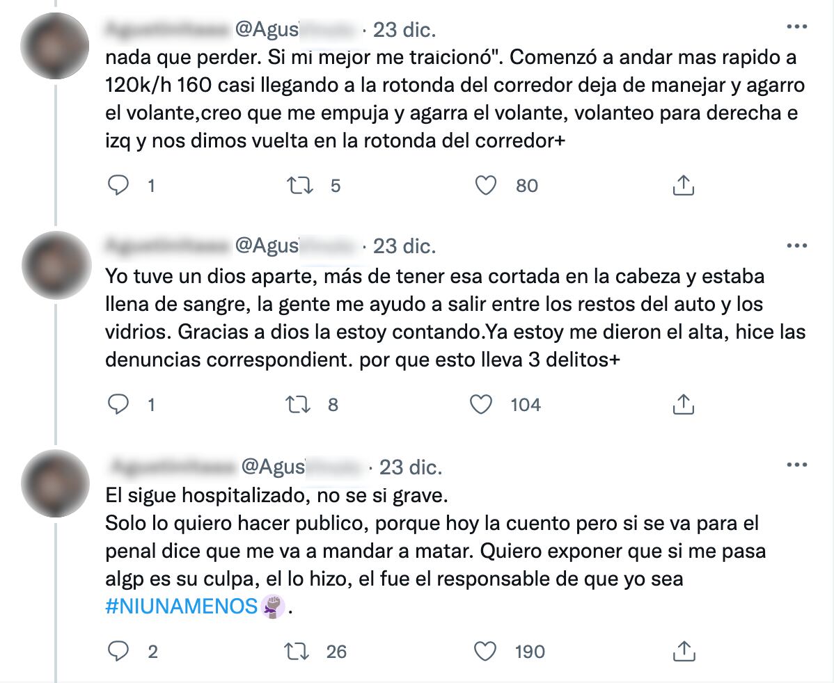 Fuerte denuncia de una joven contra su novio tras haber sufrido un accidente en Corredor del Oeste luego de que él la obligara a subir al auto.