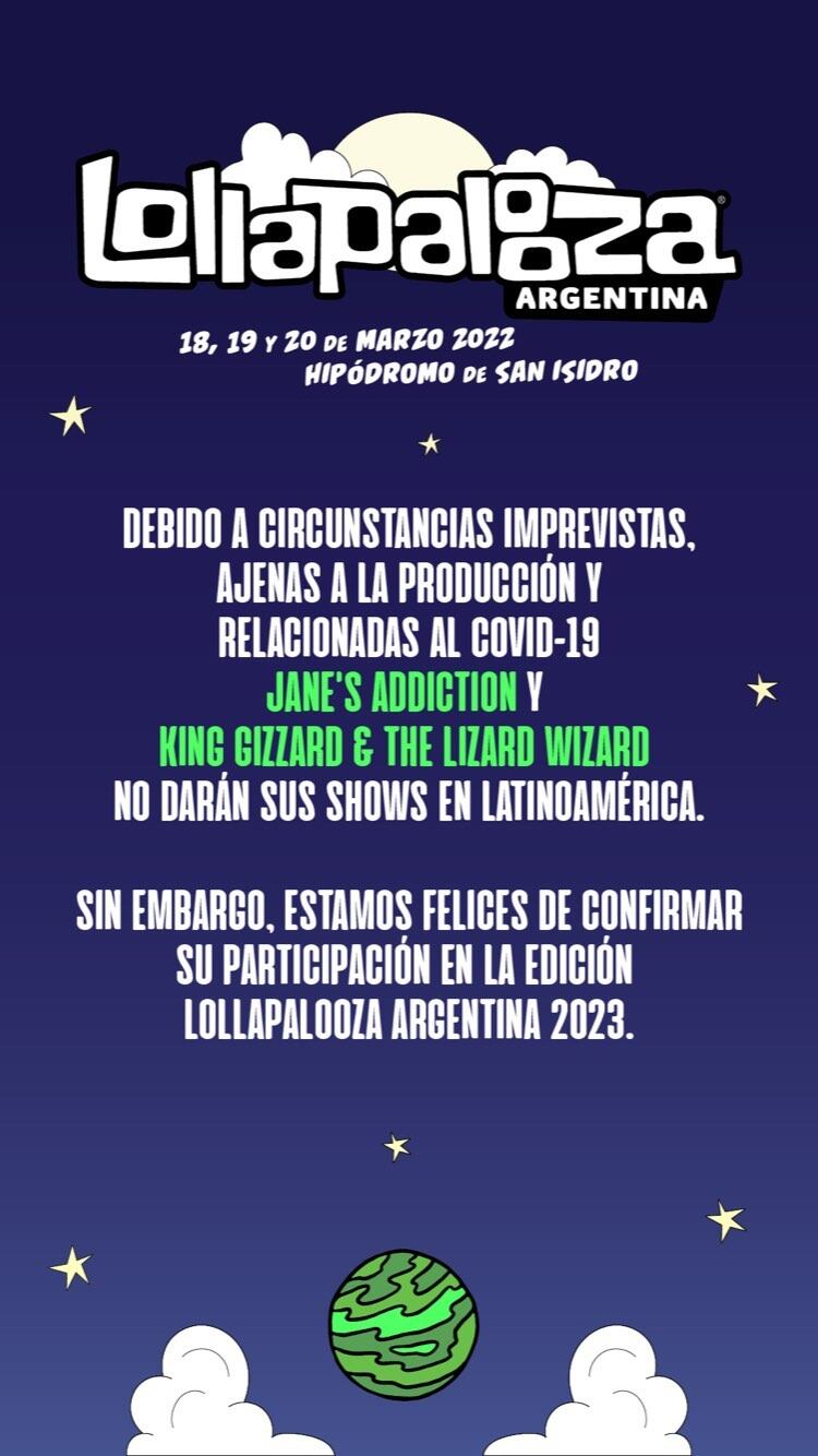 Comunicado de Lollapalooza 2022.