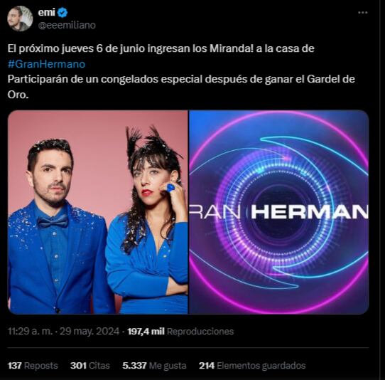 Gran Hermano 2024: Miranda! ingresará a la casa