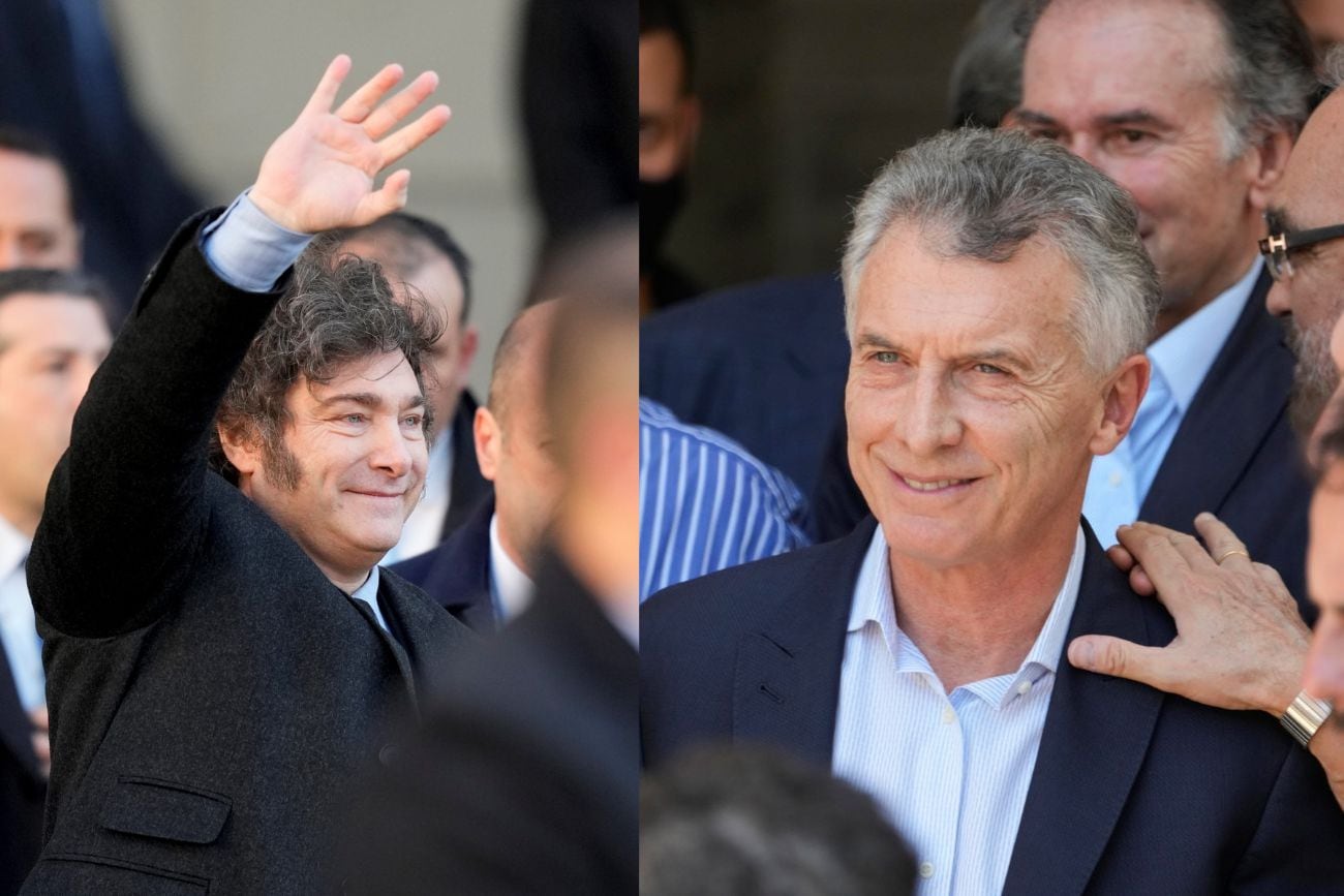 El presidente Javier Milei junto a Mauricio Macri, a su derecha. Foto: La Voz