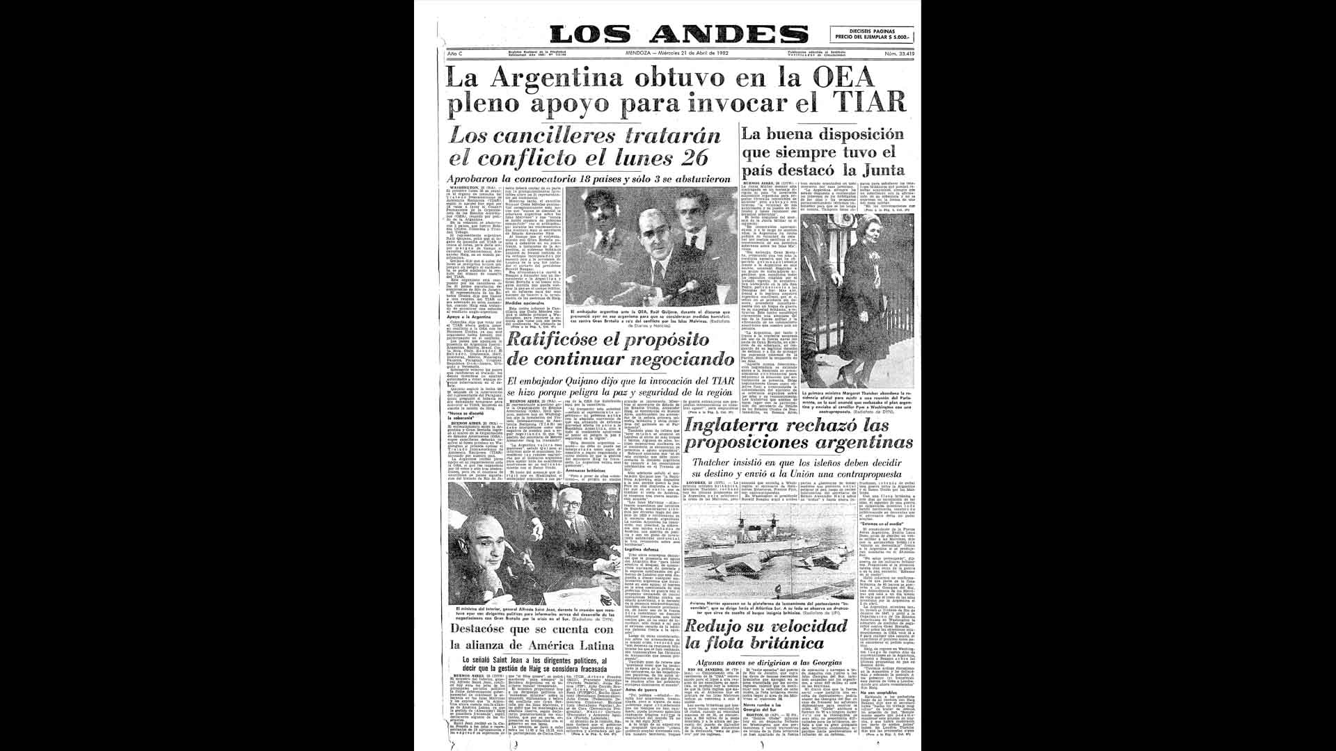 Un recorrido día a día por las portadas del medio más importante de Mendoza, para conocer el pulso diario de la guerra que enluteció a todo el país.