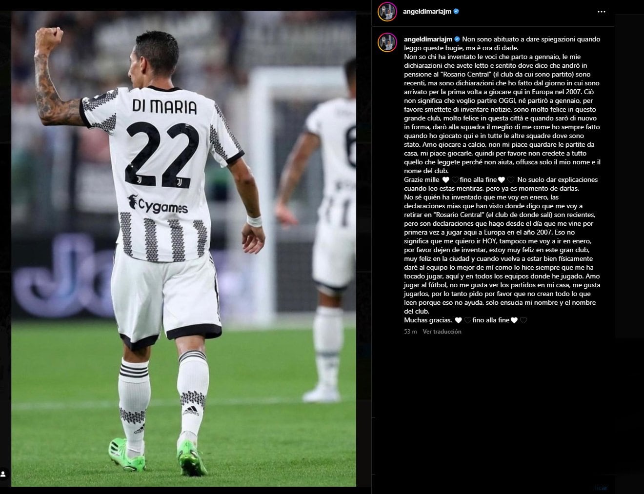 Ángel Di María desmintió su salida de la Juventus. / Gentileza.