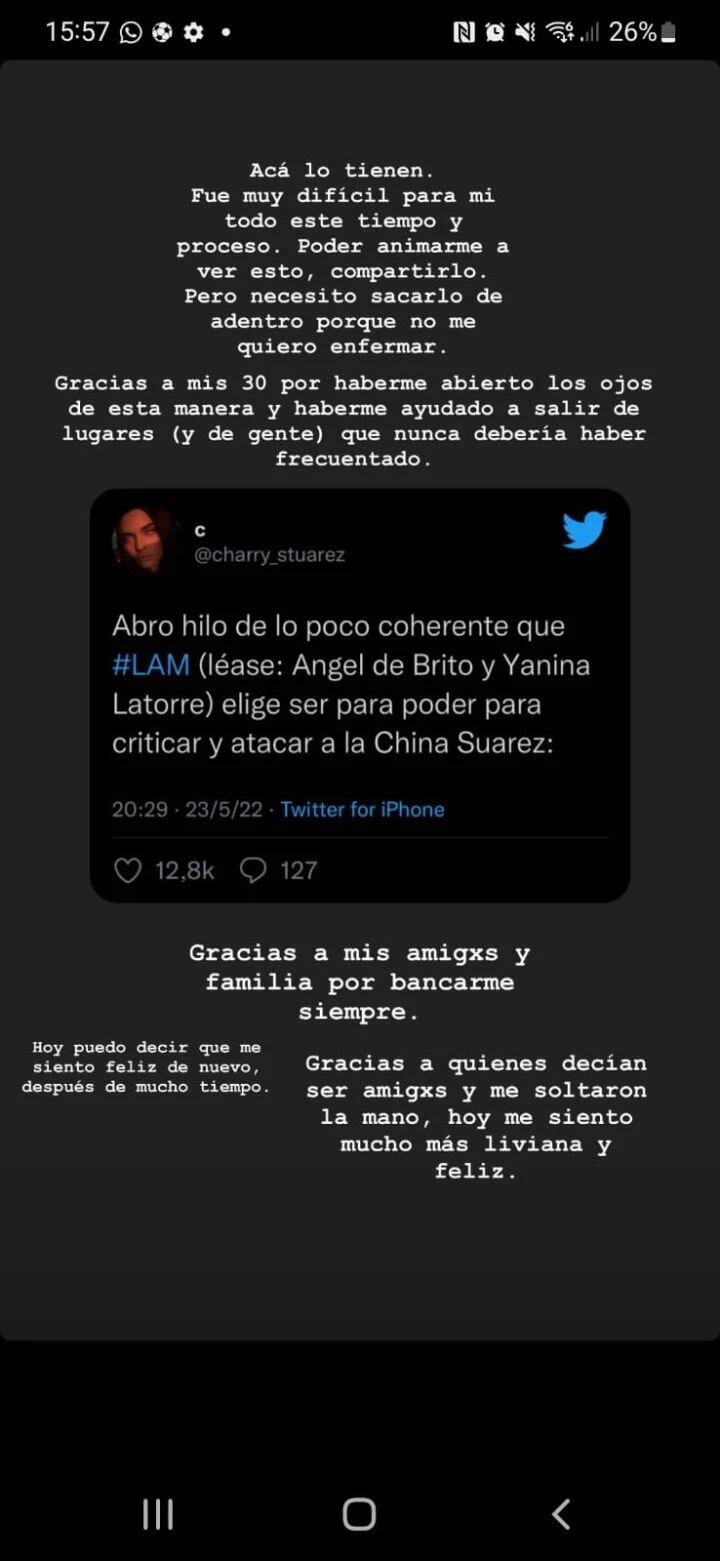 El descargo de la China en Instagram