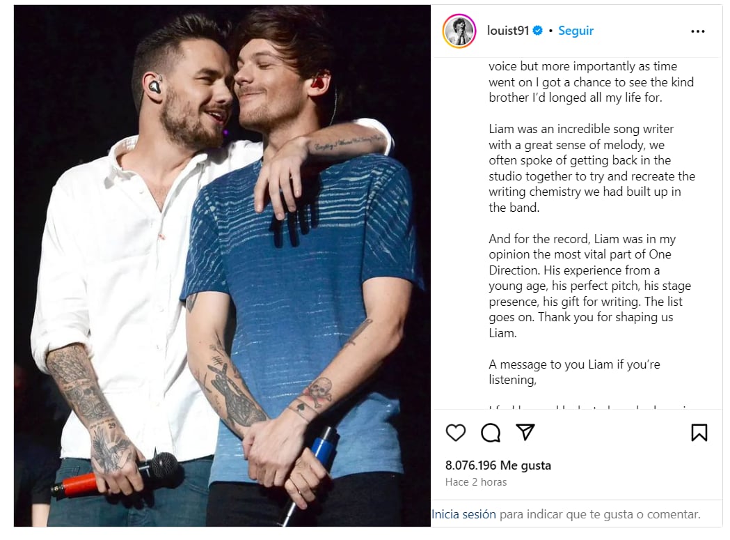 El mensaje de despedida de Louis Tomlinson a su ex compañero Liam Payne