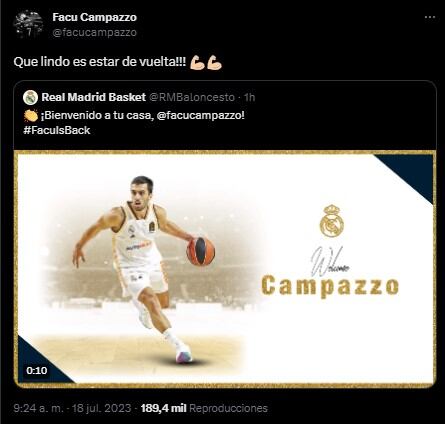 Facu Campazzo. Foto: Twitter.