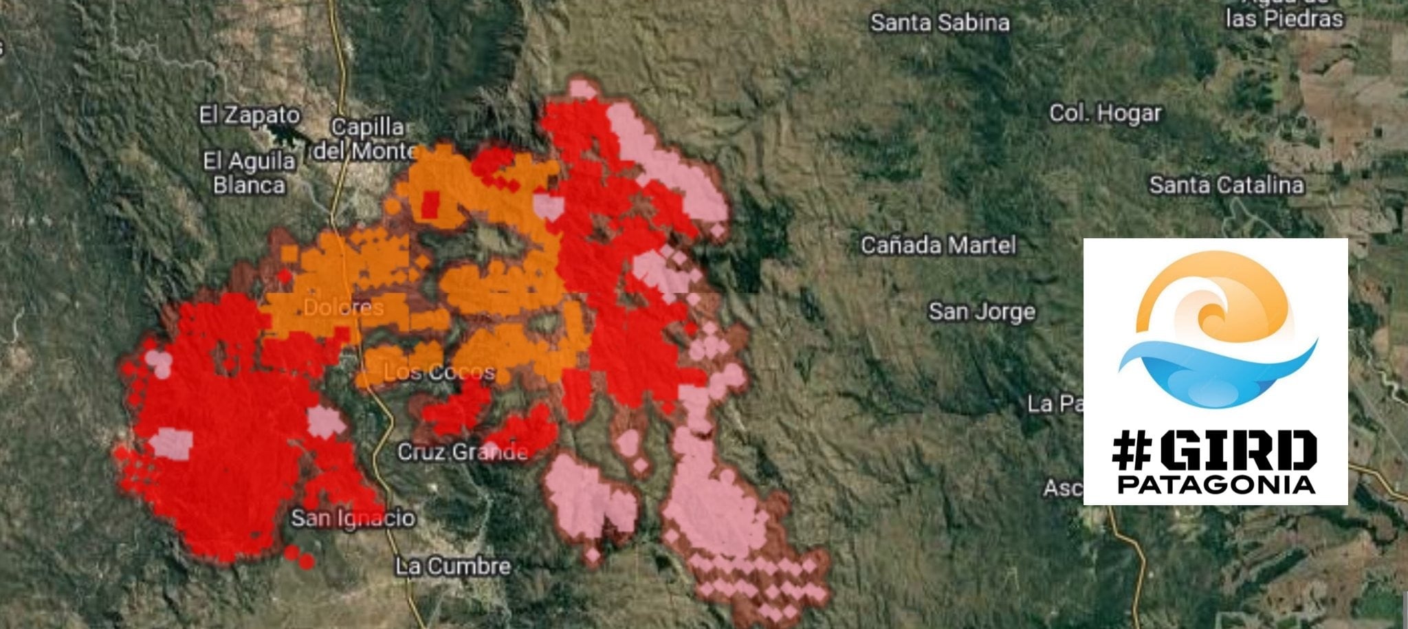 Todos los focos de calor en el incendio de Córdoba.