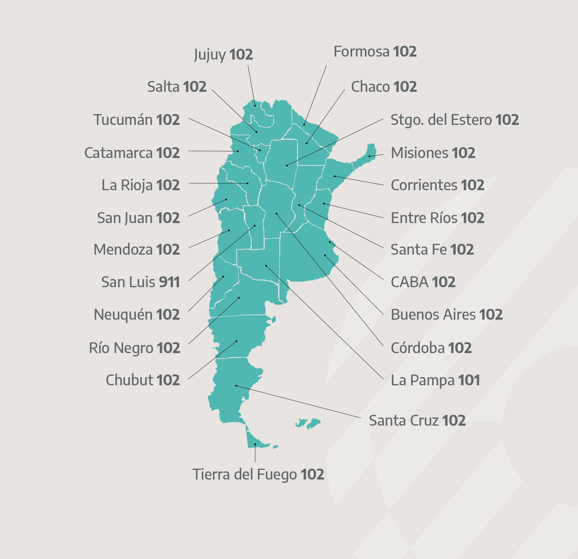 Mapa de provincias con la línea 102